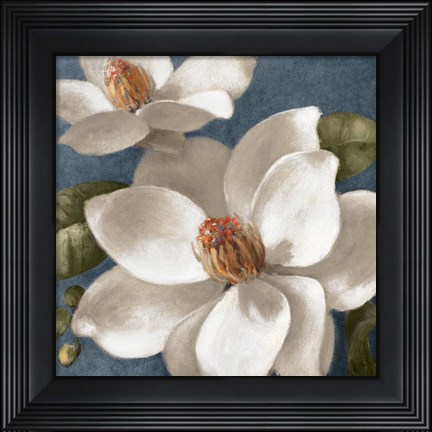 Framed Magnolias on Blue I Print