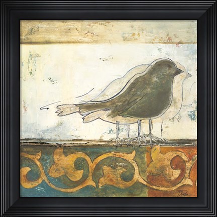 Framed Birds on Damask II Print