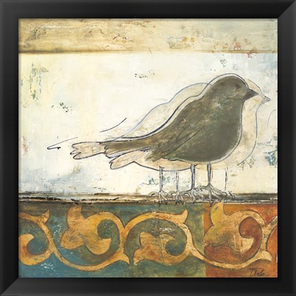 Framed Birds on Damask II Print