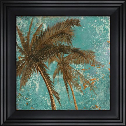 Framed Palm on Turquoise II Print