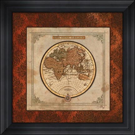 Framed Red Damask Map II Print