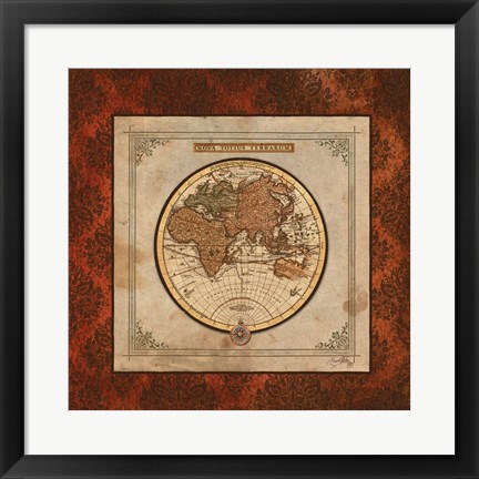 Framed Red Damask Map II Print