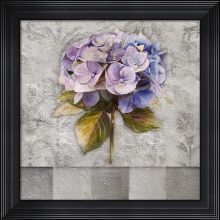 Framed Hydrangeas &amp; Stripes I Print