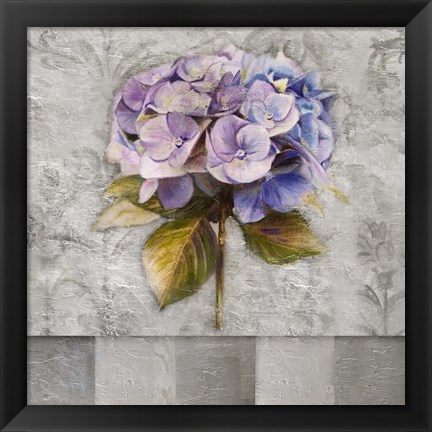 Framed Hydrangeas &amp; Stripes I Print