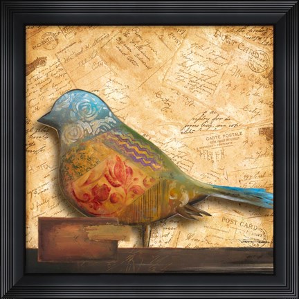 Framed Bird of Collage I Print
