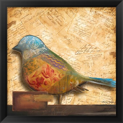 Framed Bird of Collage I Print