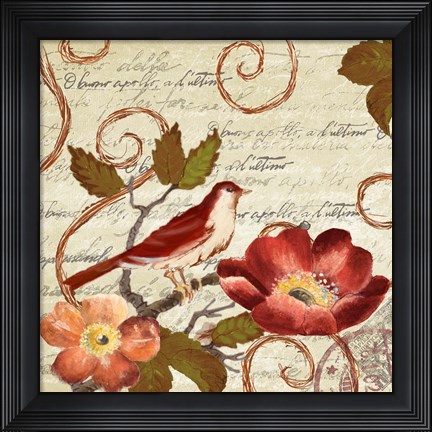 Framed Avian on Red II Print