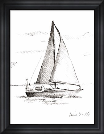 Framed Coastal Boat Sketch I Print