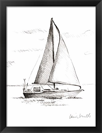 Framed Coastal Boat Sketch I Print