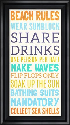 Framed Beach Rules I Print