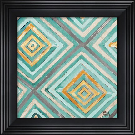 Framed Coastal Ikat with Gold I Print