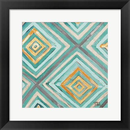 Framed Coastal Ikat with Gold I Print
