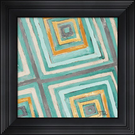 Framed Coastal Ikat with Gold II Print