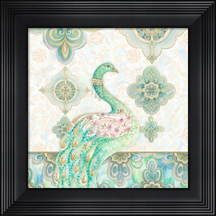Framed Emerald Peacock I Print