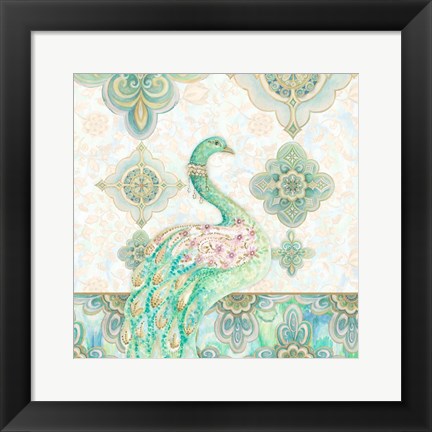 Framed Emerald Peacock I Print