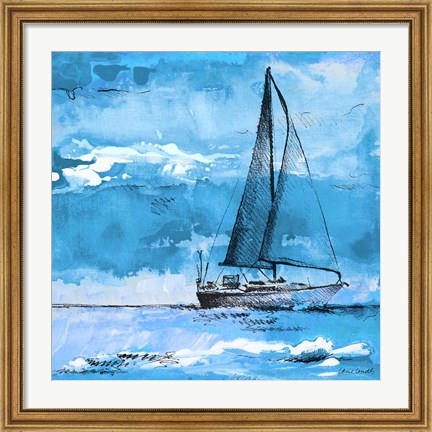 Framed Coastal Boats in Watercolor I Print