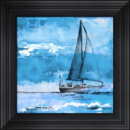 Framed Coastal Boats in Watercolor I Print