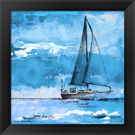 Framed Coastal Boats in Watercolor I Print