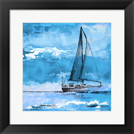 Framed Coastal Boats in Watercolor I Print