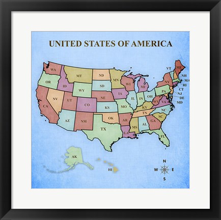 Framed Map of the United States Print