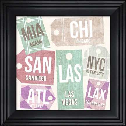 Framed City Tags Square I Print