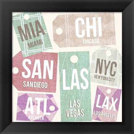 Framed City Tags Square I Print