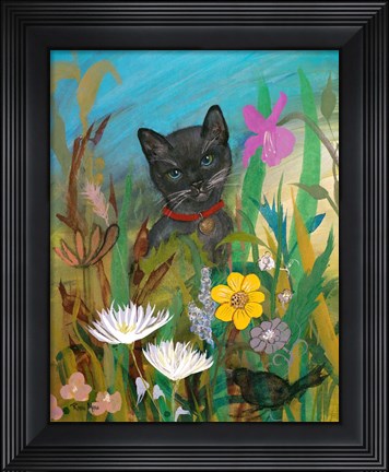 Framed Cat in the Garden Print