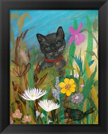 Framed Cat in the Garden Print