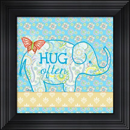 Framed Blue Elephant I - Hug Often Print