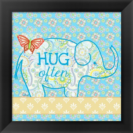 Framed Blue Elephant I - Hug Often Print