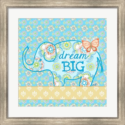 Framed Blue Elephant I - Dream Big Print