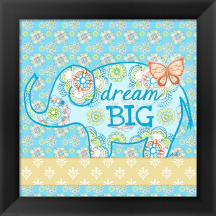 Framed Blue Elephant I - Dream Big Print