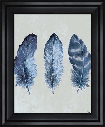 Framed Indigo Blue Feathers I Print