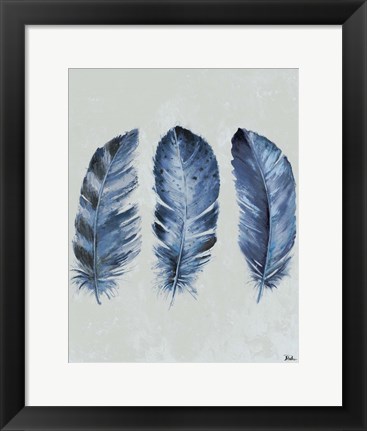 Framed Indigo Blue Feathers II Print