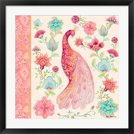Framed Pink Medallion Peacock I Print