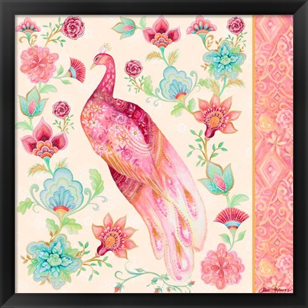 Framed Pink Medallion Peacock II Print