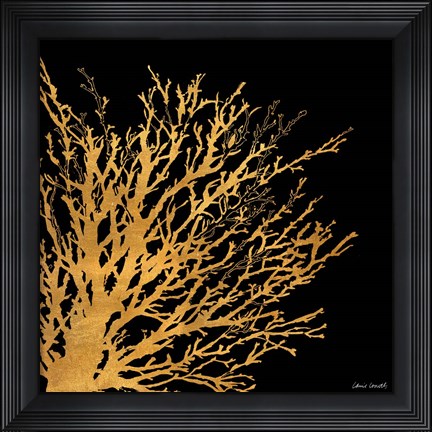 Framed Coastal Coral on Black II Print