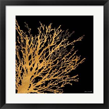 Framed Coastal Coral on Black II Print