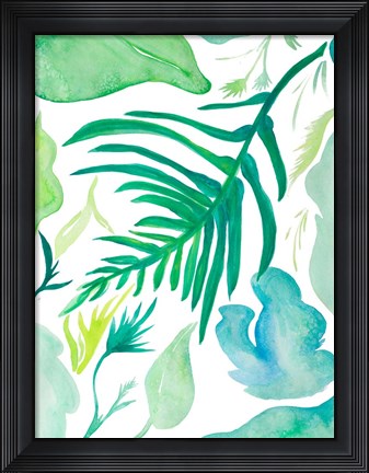 Framed Green Water Leaves I Print