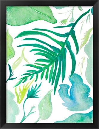 Framed Green Water Leaves I Print