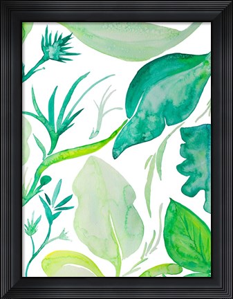 Framed Green Water Leaves II Print