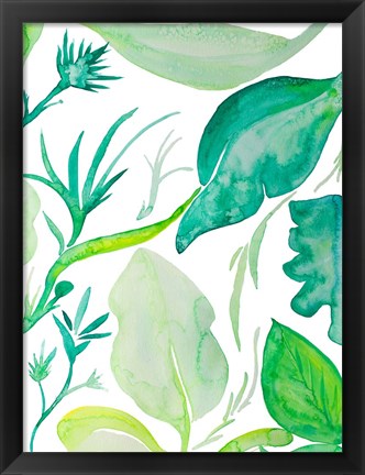 Framed Green Water Leaves II Print