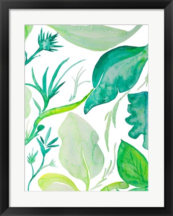 Framed Green Water Leaves II Print