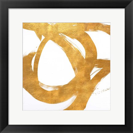 Framed Gold Circular Strokes I Print