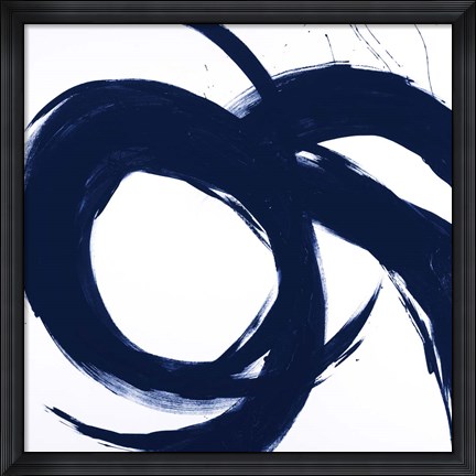 Framed Navy Circular Strokes II Print