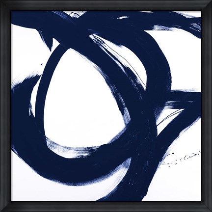 Framed Navy Circular Strokes I Print