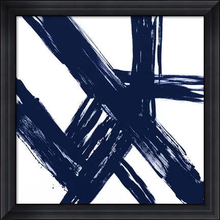 Framed Strokes in Navy I Print
