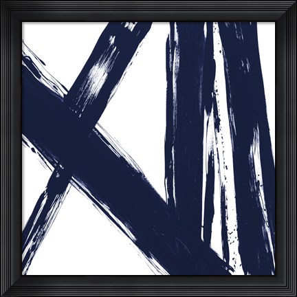 Framed Strokes in Navy II Print