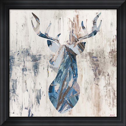 Framed Blue Rhizome Deer Bust Print