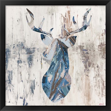 Framed Blue Rhizome Deer Bust Print